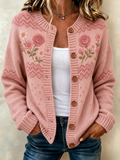 Women's Casual Plant Flower Knitted Cardigan Top