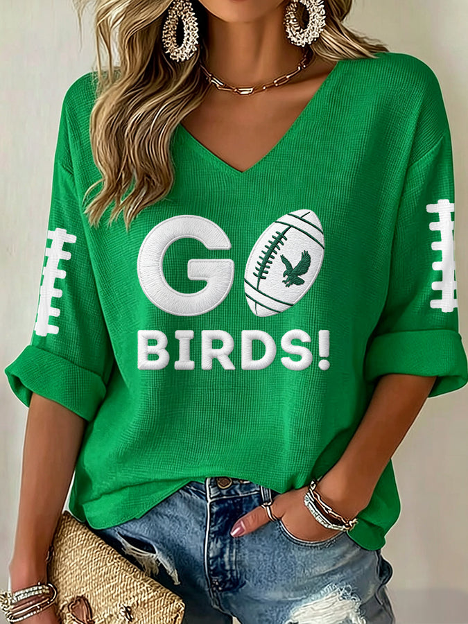 Women'S Football  Print Waffle  Top