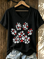 Women'S Paw Heart Print V-Neck T-Shirt