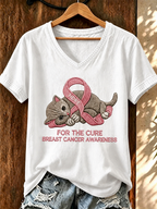 Women'S Breast Cancer Promotional Print Short Sleeved T-Shirt