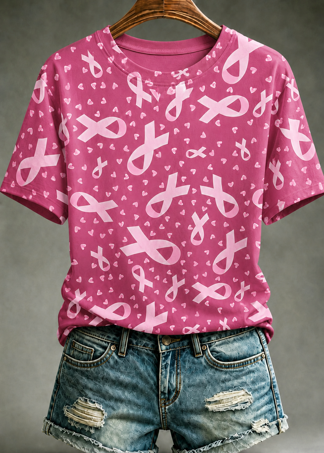 Women'S Breast Cancer Promotional Print Short Sleeved T-Shirt