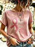 Women'S Casual Pink Floral Print Short-Sleeve Top
