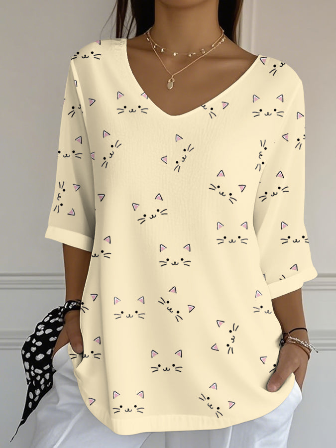 Women'S Cat Printed Casual T-Shirt