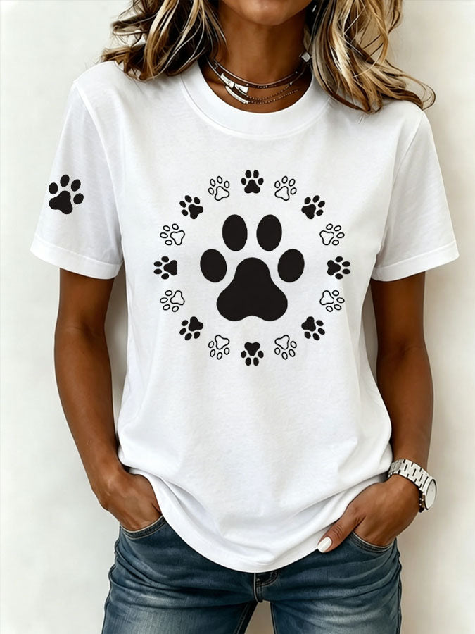Women's Paw Print Casual T-shirt