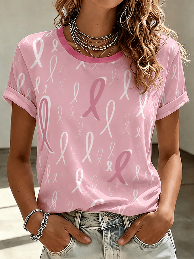 Retro Pink Pattern Casual Short Sleeved T-Shirt