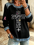 Women'S Breast Cancer Faith Print Casual Waffle Top