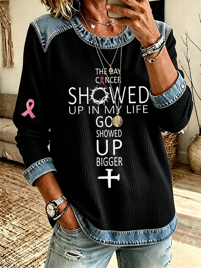 Women'S Breast Cancer Faith Print Casual Waffle Top