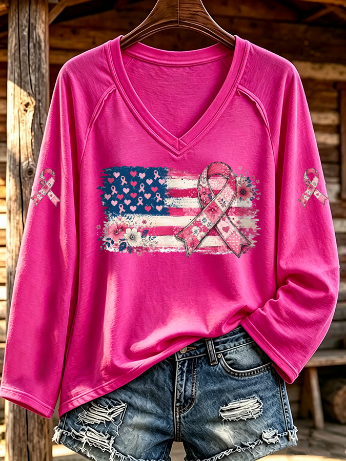 Women'S Breast Cancer Awareness Printed Long Sleeve T-Shirt