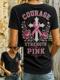 Women's Breast Cancer Awareness Pink Ribbon Print Short-Sleeve