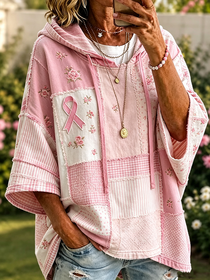 Women'S Breast Cancer Awareness Floral  Print Casual Top
