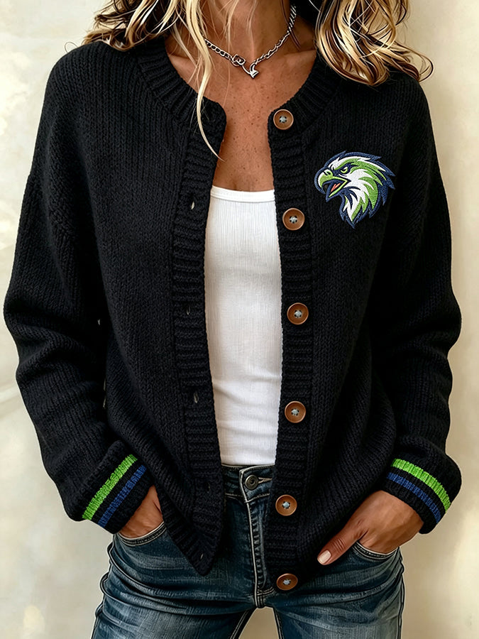 Women'S Football Printed Knitted Cardigan