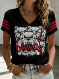 Women's Bulldogs Football Print V-Neck T-Shirt