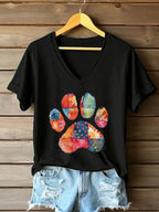 Women'S Colorful Cat Claw Printed V-Neck T-Shirt