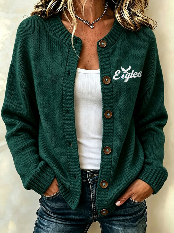 Women'S Football Printed Knitted Cardigan