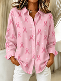 Women'S Pink Art Lapel Long Sleeved Shirt
