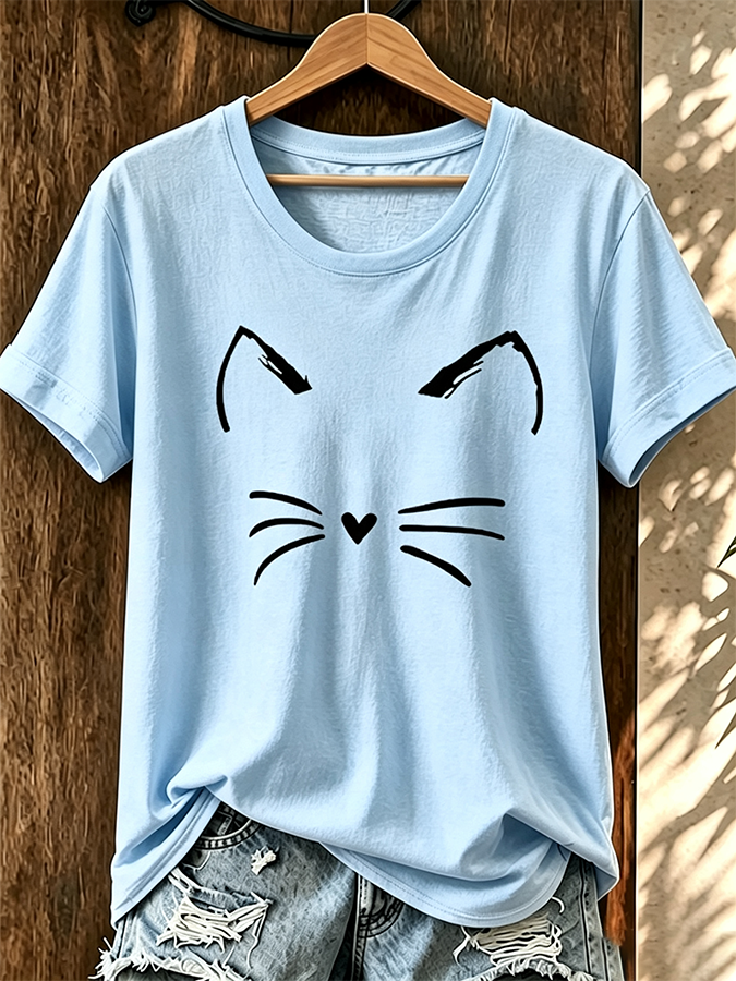 Women's Cat Printed Casual T-shirt