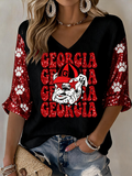 Women's University Football Print Waffle Top