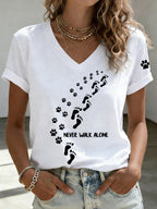 Women'S Paw Heart Print V-Neck T-Shirt