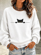 Women'S Casual Black Cat Art Printed Sports Shirt