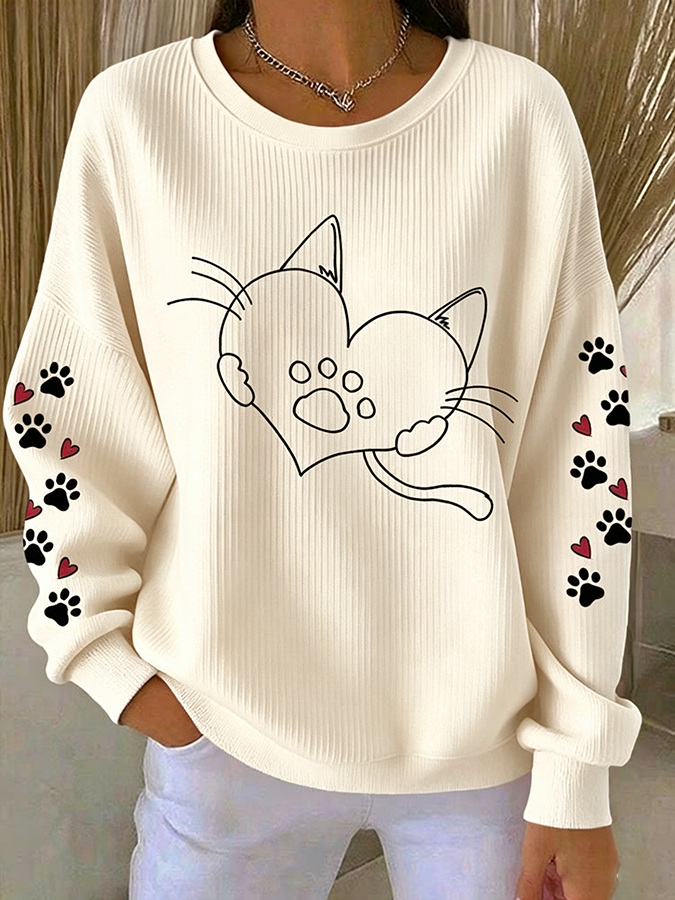 Women'S Simple And Cute Cat Paw Print Casual Texture Sportswear