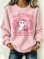 Women's Breast Cancer Print Crew Neck Check Sweatshirt