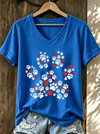Women'S Paw Heart Print V-Neck T-Shirt