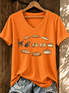 Women'S Cat Printed V-Neck T-Shirt