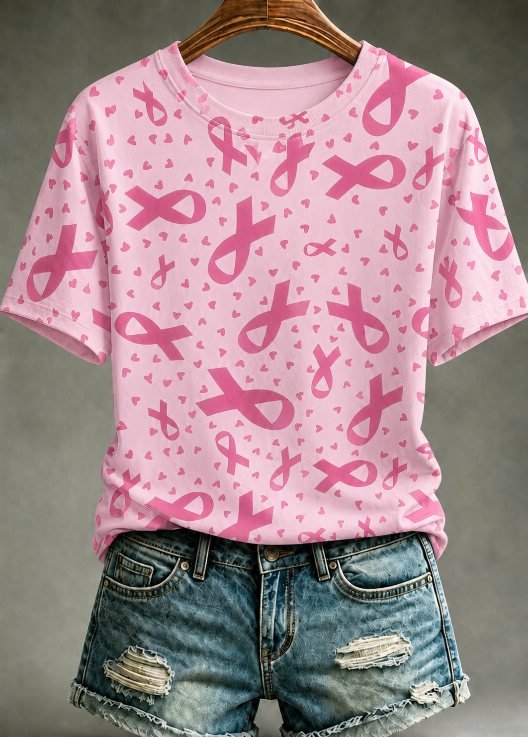 Women'S Breast Cancer Promotional Print Short Sleeved T-Shirt