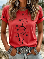Women'S Cat Printed Casual T-Shirt