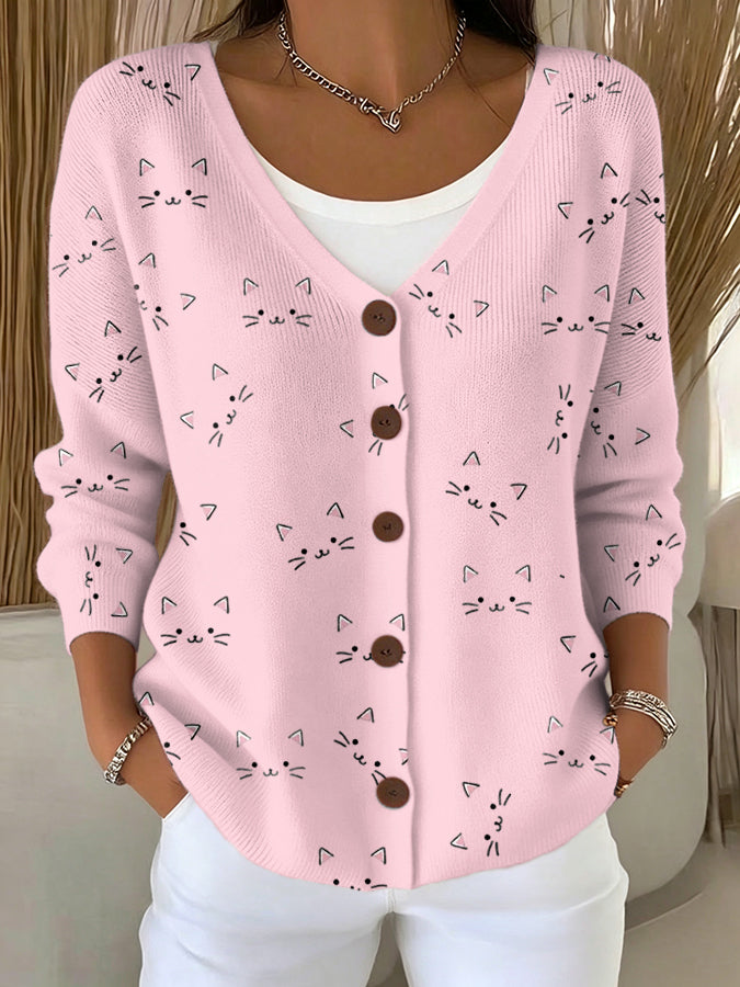 Women'S Cat Printed Casual Cardigan