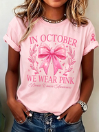 Women's In October We Wear Pink Printed Casual T-Shirt