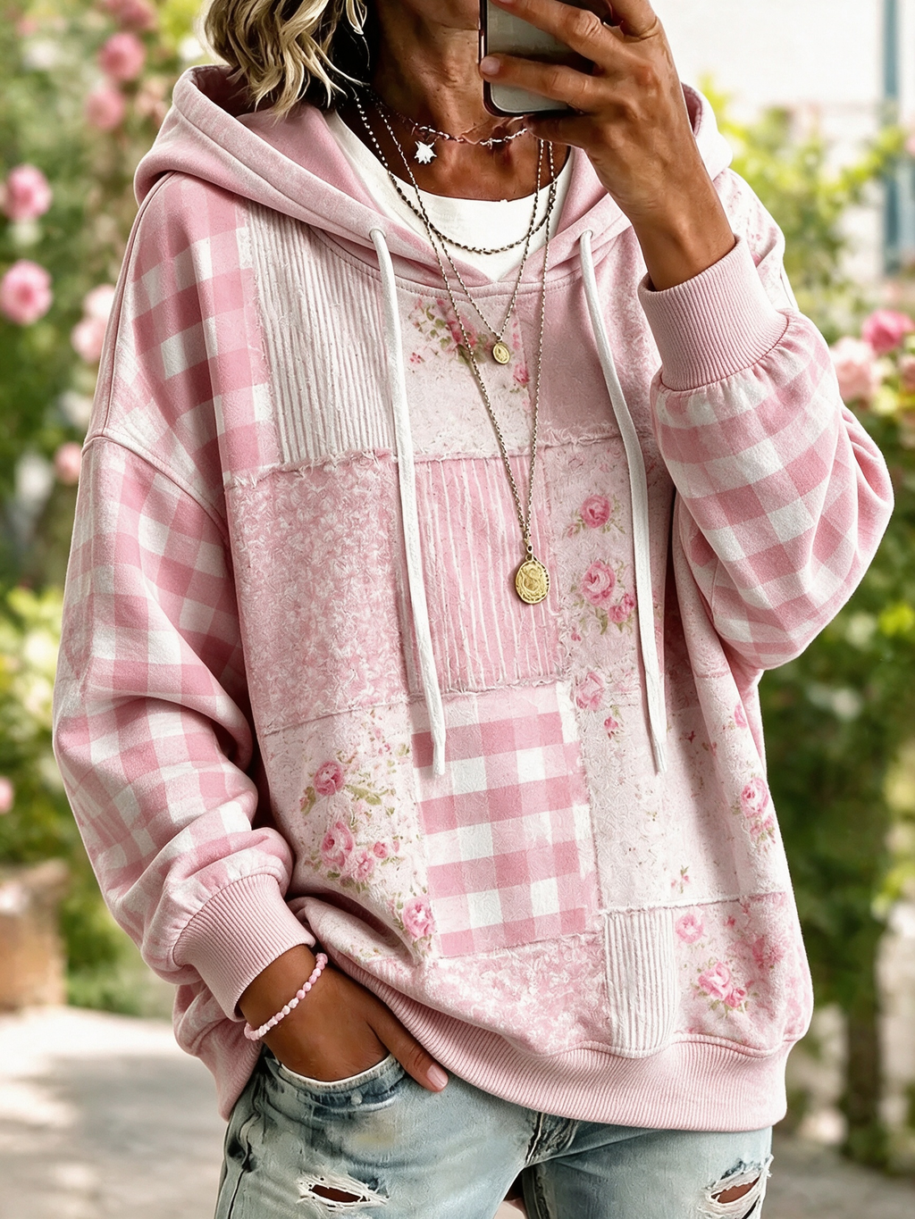 Women's Geometric Art Flower Hoodie
