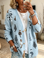 Women's Animals Cat Printed Fashion Cardigan Top