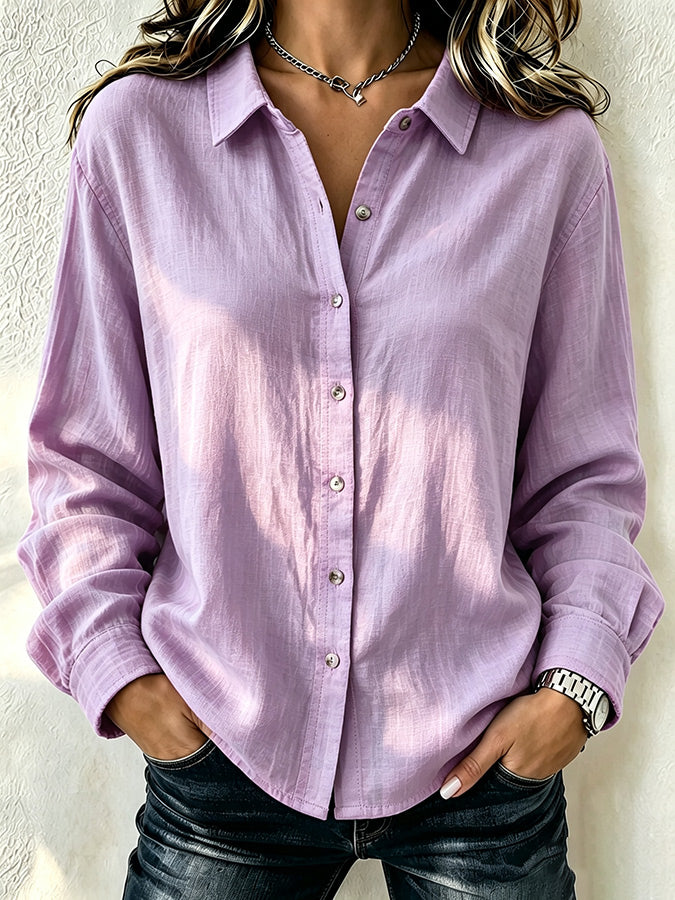 Women'S Solid Color Lapel Long Sleeved Shirt