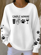 Women's cat print ribbed round neck sweatshirt