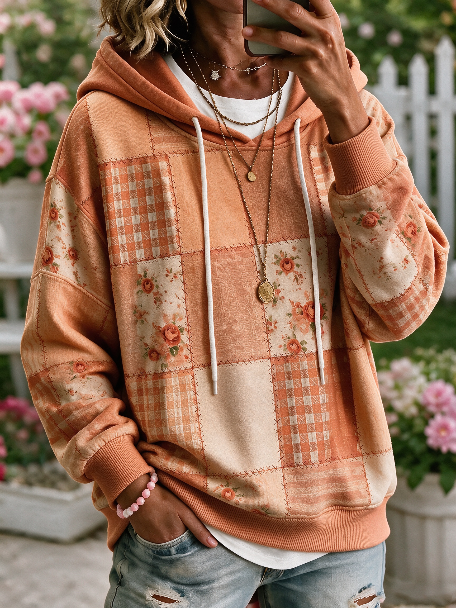 Women's Geometric Art Flower Hoodie