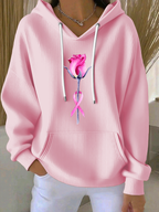 Women'S Breast Cancer Awareness Flowers  Printed Casual Hoodie