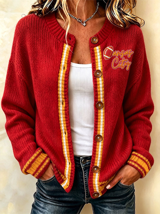 Women'S Casual Football Print Knitted Cardigan Top