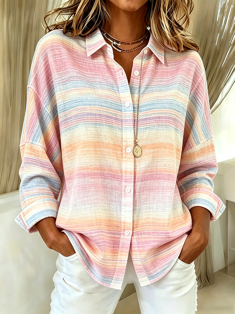 Women'S Casual Pink Loose Long Sleeved Shirt