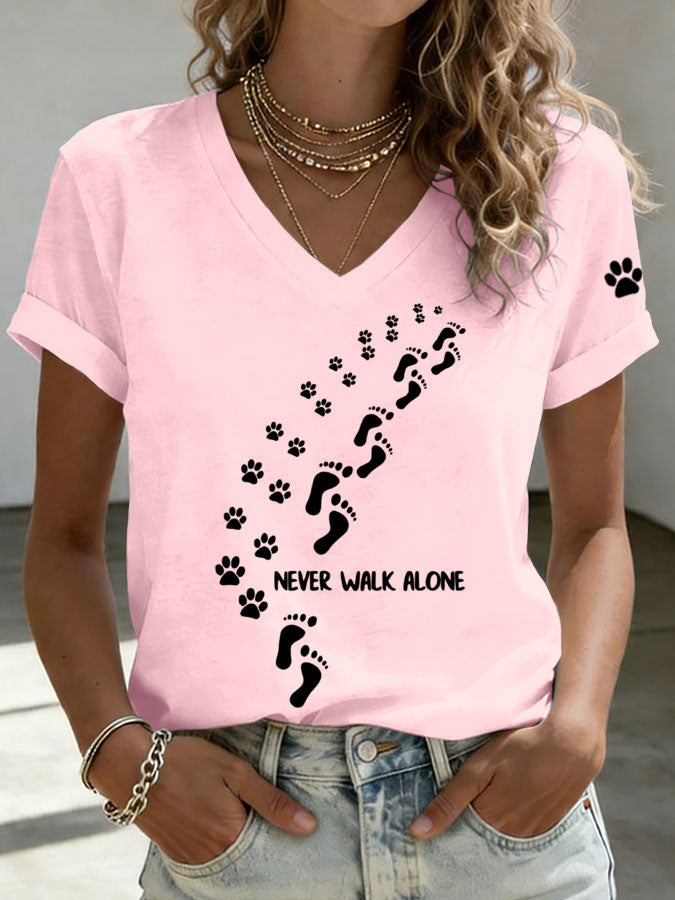 Women'S Paw Heart Print V-Neck T-Shirt