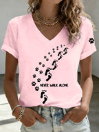 Women'S Paw Heart Print V-Neck T-Shirt
