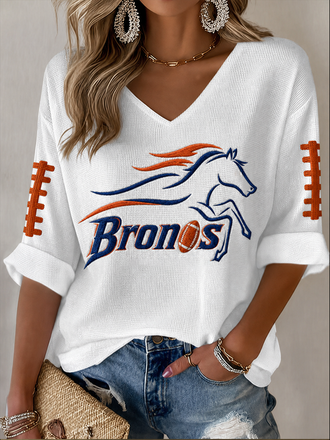 Women'S Football Print Waffle  Top