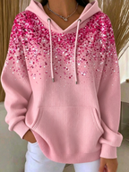 Women's Pink Art Printed Casual Hoodie