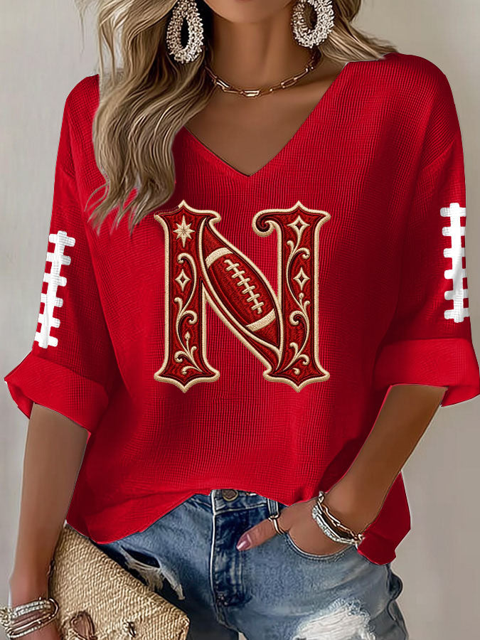 Women'S Football Print Waffle  Top