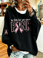 Women'S Vintage Breast Cancer Ribbon Print Hoodie