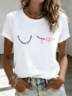 Women's Casual Breast Cancer Awareness Printed T-Shirt
