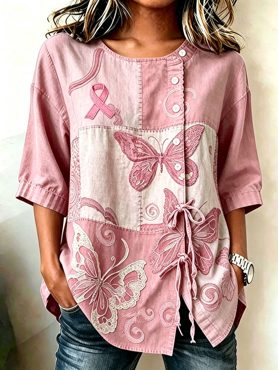 Women's Pink Butterfly Print Top