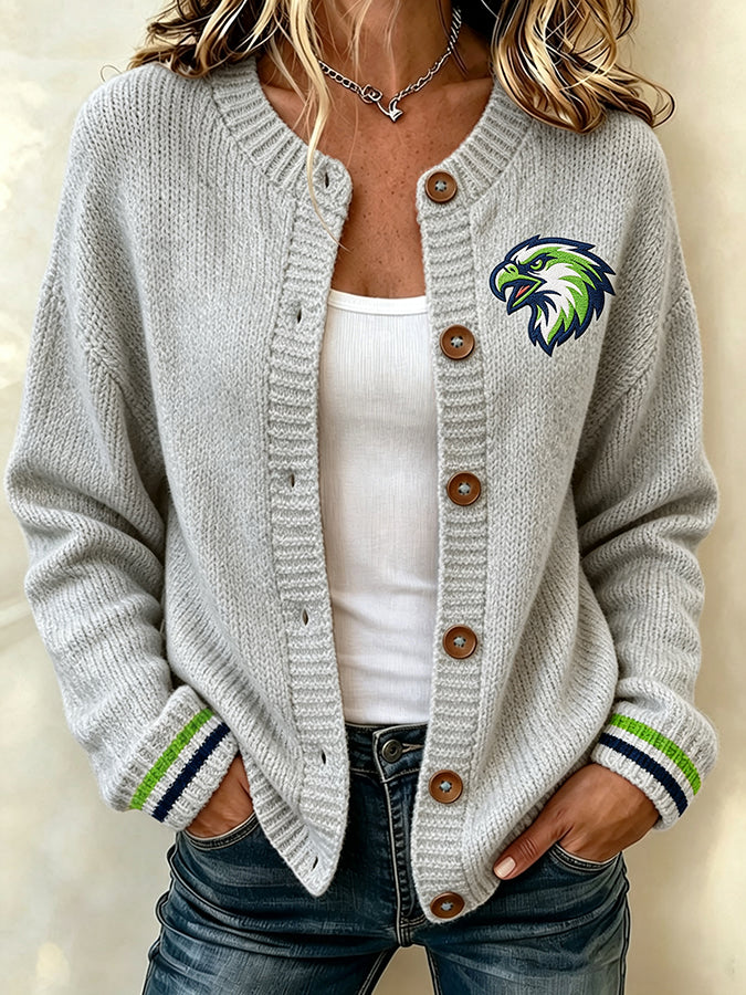 Women'S Football Printed Knitted Cardigan