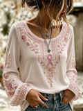 Women'S Floral Printed Casual Cotton And Linen Top