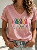 Women'S Casual Cancer Promotion Month Multi Color Round Print Short-Sleeve T-Shirt